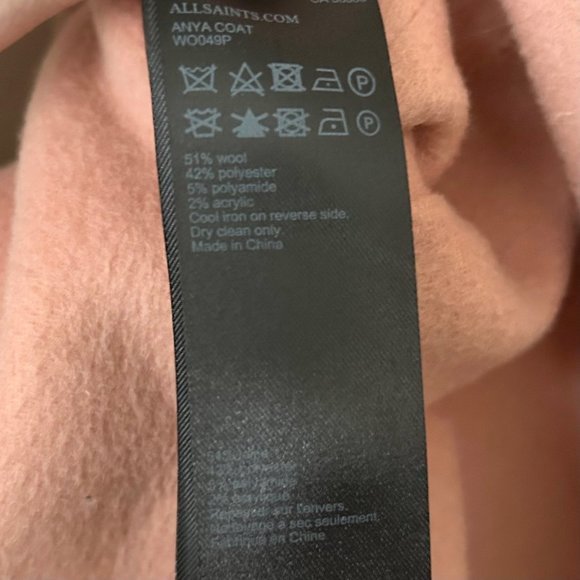 All Saints Anya Pink Wool Blend Longline Coat XS - Picture 9 of 11